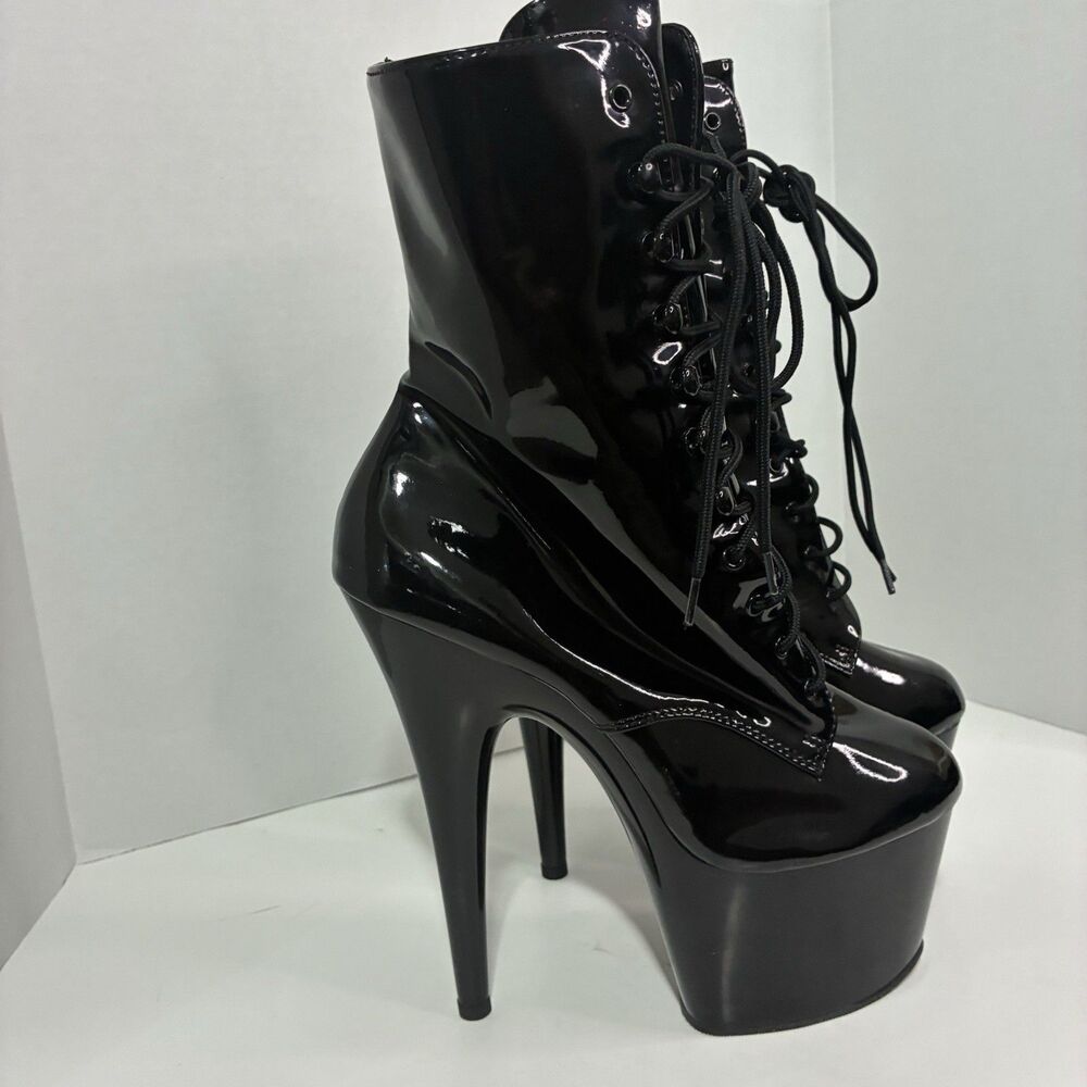Pleaser Adore-1020 Women’s 10 Black Patent Lace Up Platform Stiletto Boots